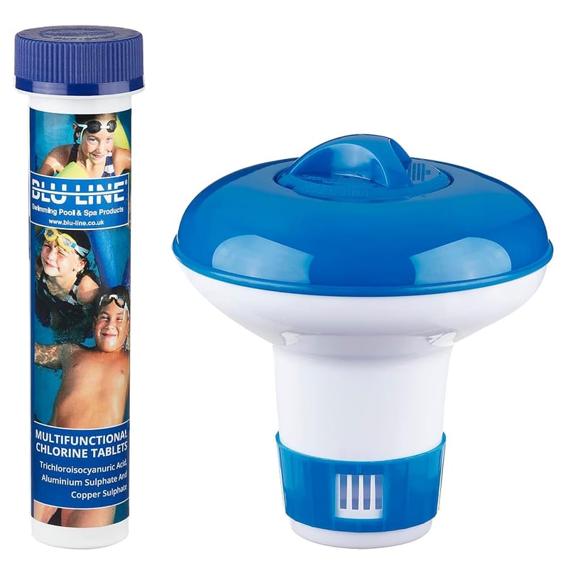 Small Floating Dispenser with 10 Ultimate Chlorine Tablets 20g Plus Free Test Strips