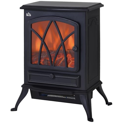 HOMCOM Electric Stove Heater 2000W Portable Fireplace Heater Black