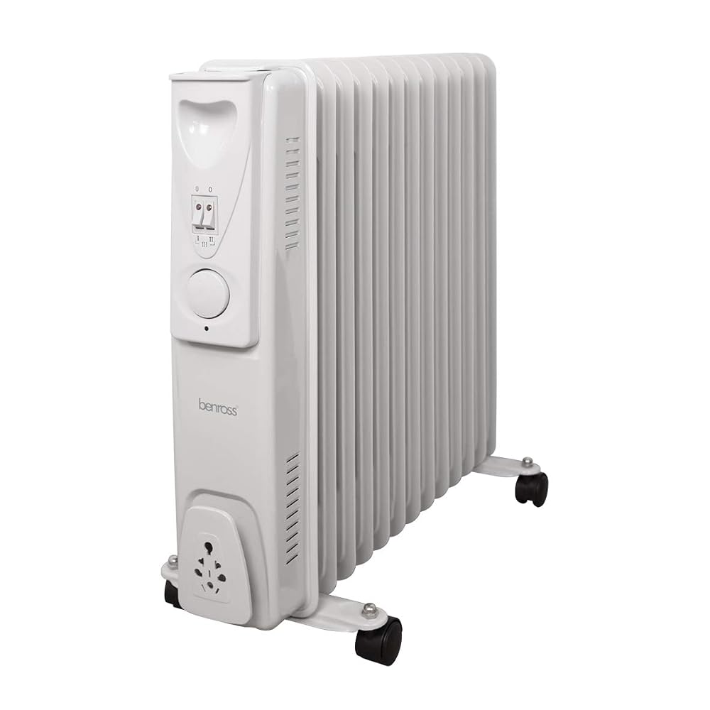 Benross 46770 Portable 13 Fin Oil Filled Radiator with Adjustable Thermostat, 2500W, White