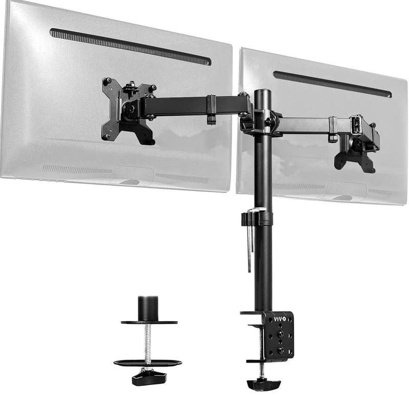 VIVO Dual Monitor Desk Mount, Heavy Duty Fully Adjustable Steel Stand, Holds 2 Computer Screens up to 30 Inches and Max 10kg Each, Black