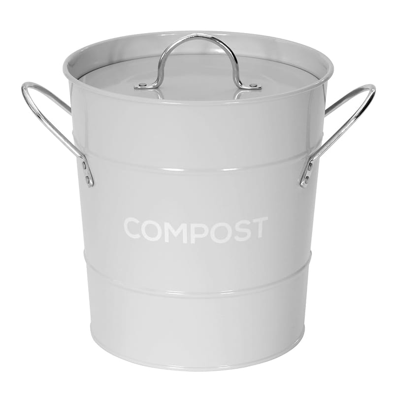 Light Grey Metal Kitchen Compost Caddy - Composting Bin for Food Waste Recycling
