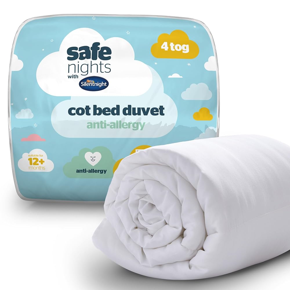 Silentnight Safe Nights Cot Bed Duvet 4 Tog, Anti-Allergy Lightweight Nursery Quilt, 150x120cm