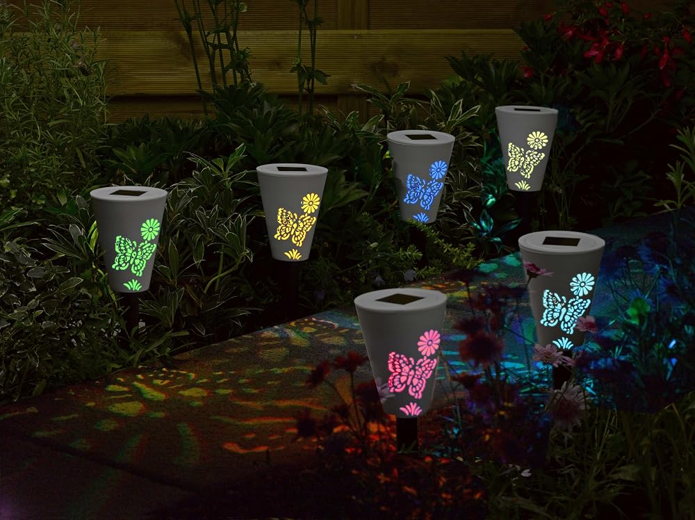 Smart Solar Silhouette Butterfly Stake Lights, Pack of 6