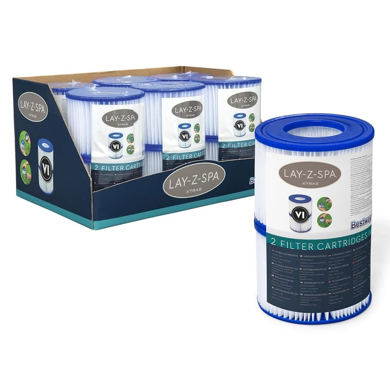 Bestway Filter Cartridge VI for Lay-Z-Spa, White and Blue, Pack of 6