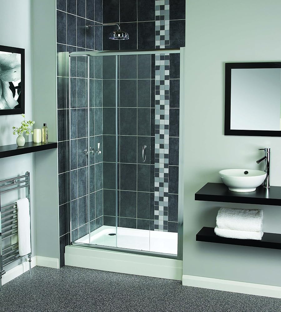 Aqualux Shine 1850 x 1100mm Sliding Door Shower Enclosure, Polished Silver Frame, Clear Glass