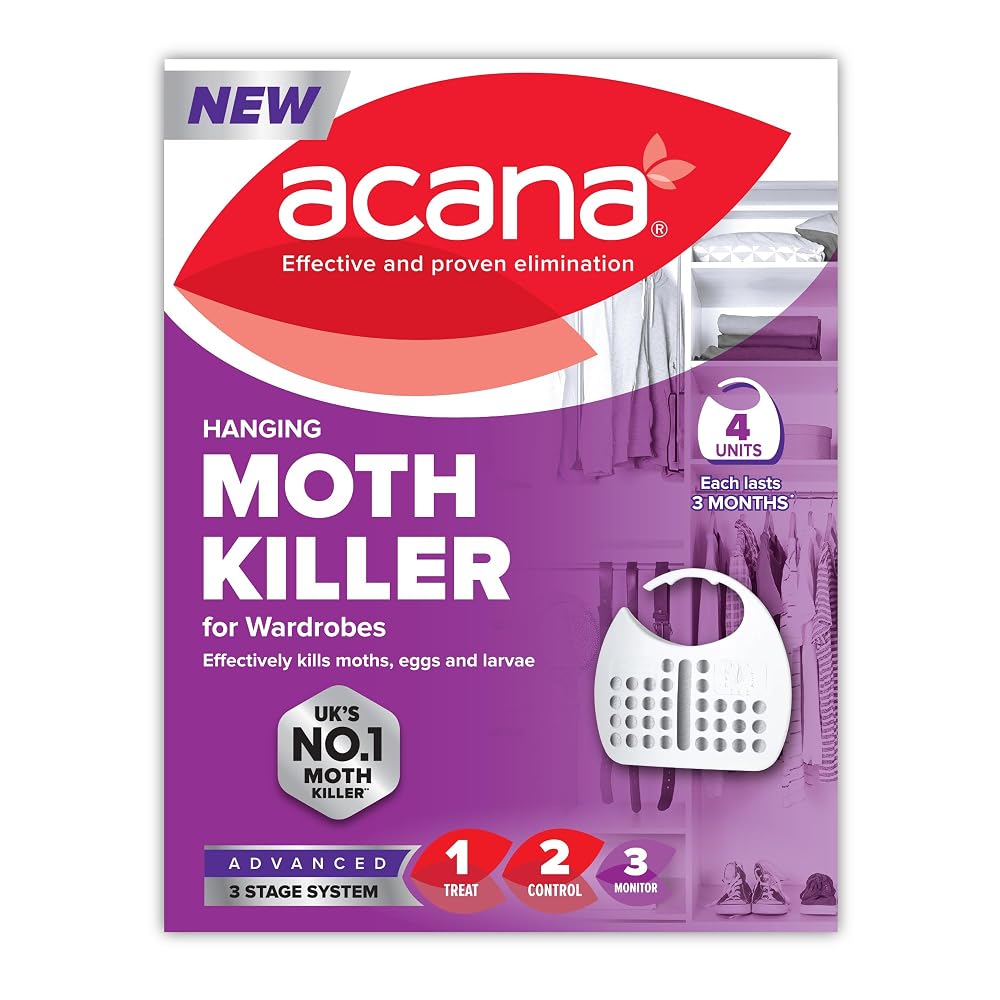 Acana Hanging Moth Killer & Freshener, 4 Pack - Lavender Fragrance, Natural Oils - for Wardrobes - Protects Clothing & Bedding - Each Lasts Up to 3 Months