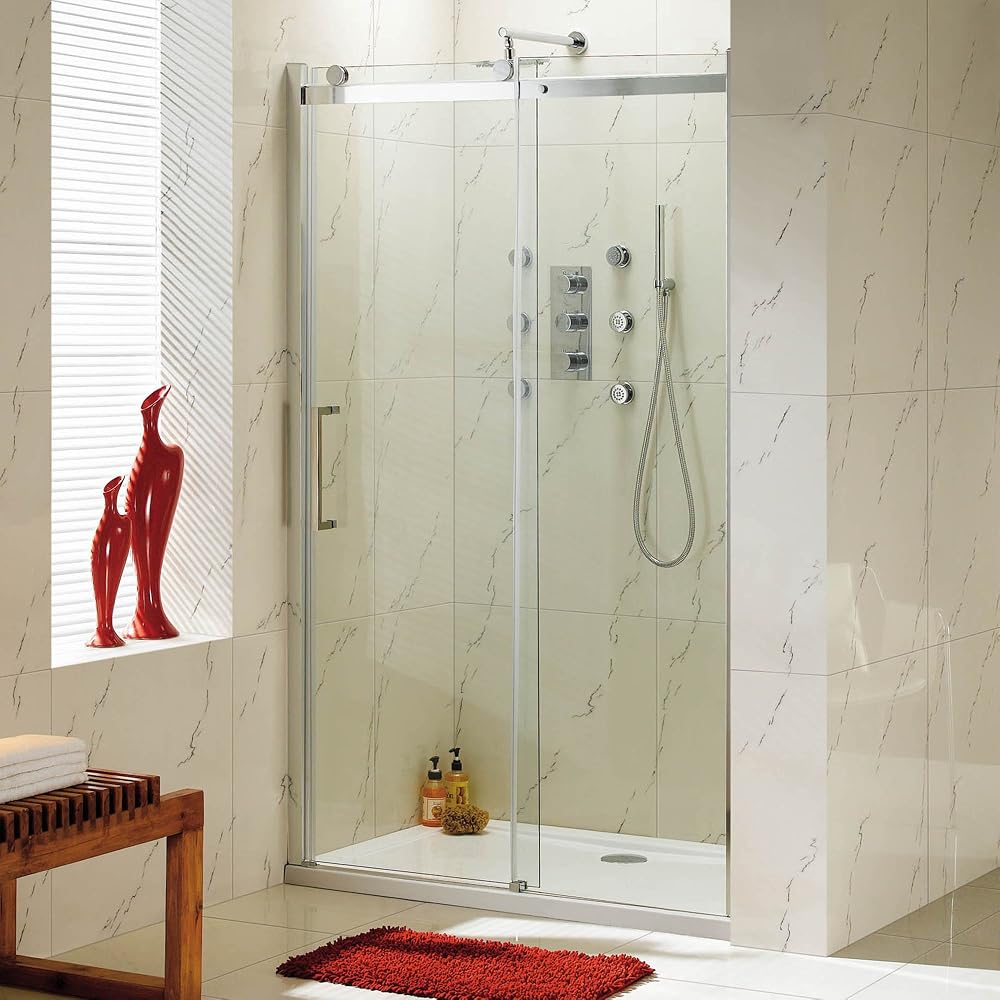 iBathUK JS1200 1200mm Sliding Shower Enclosure Door, 8mm Toughened Glass