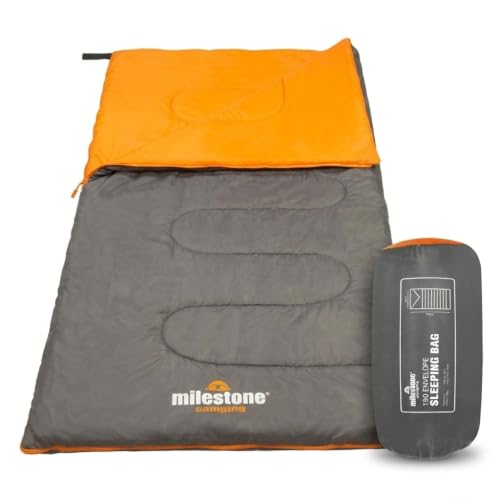 Milestone Camping Rectangle Sleeping Bag for Adults & Kids / 2 Season Sleeping Bag for Camping, Hiking, Festivals & Outdoor Adventures/Insulated Filling/Grey & Orange / 170 x 75cm 26700