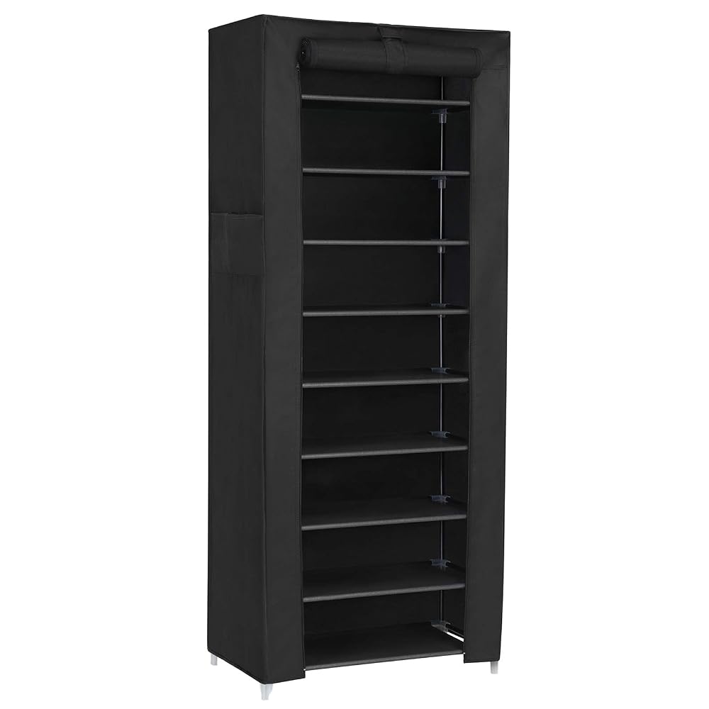 SONGMICS 10-Tier Shoe Rack with Dustproof Cover, Black