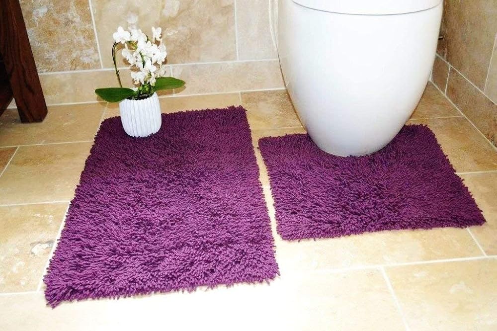 Rapport Cotton Twist Bath and Pedestal Mat Set, Aubergine