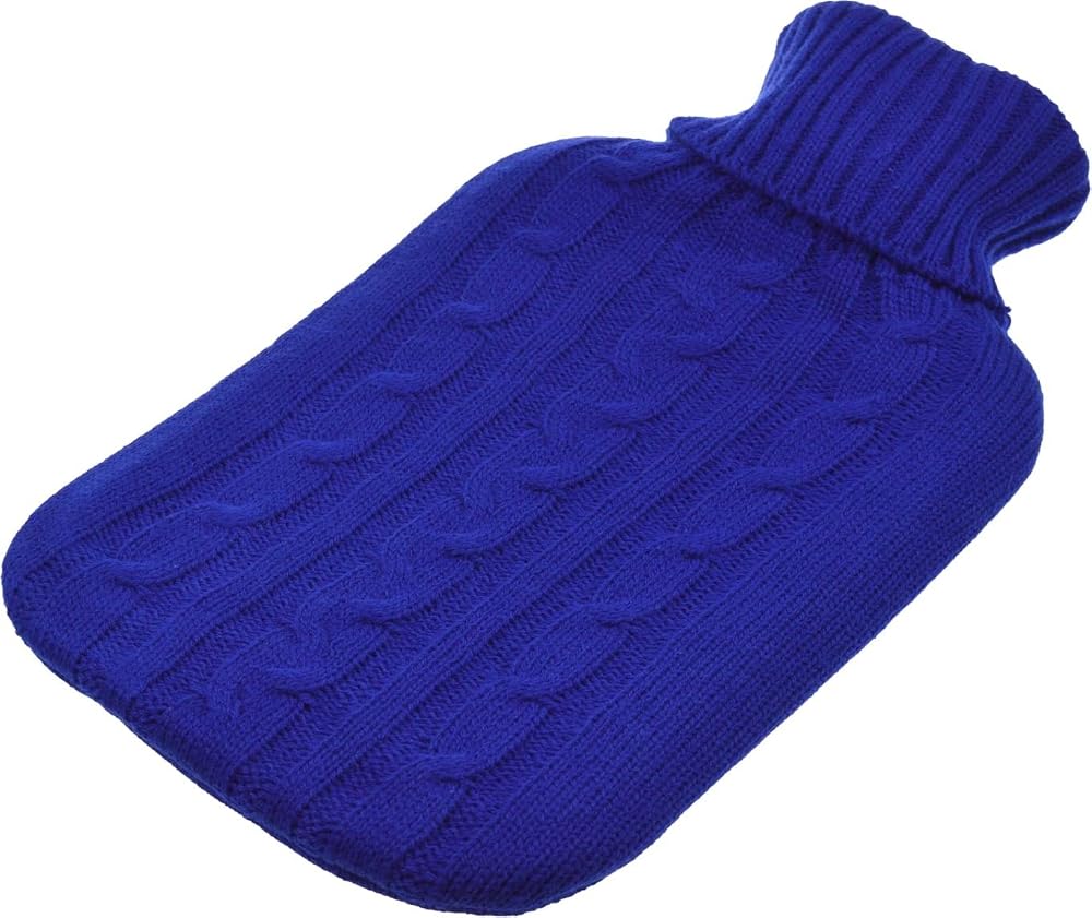 Harbour Housewares Full Size Hot Water Bottle, 2L, with Soft Knitted Cover, Blue