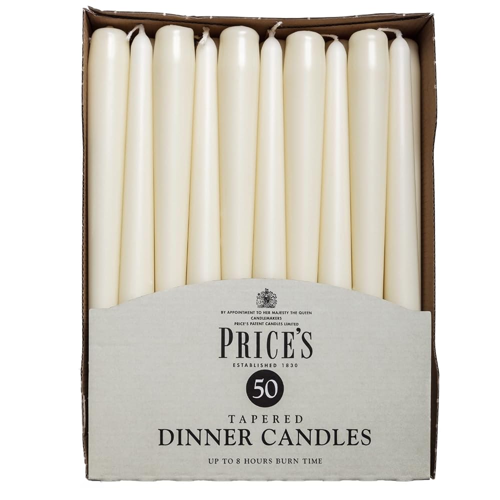 Price's Candles Ivory Tapered Dinner Candles, Pack of 50, Unscented