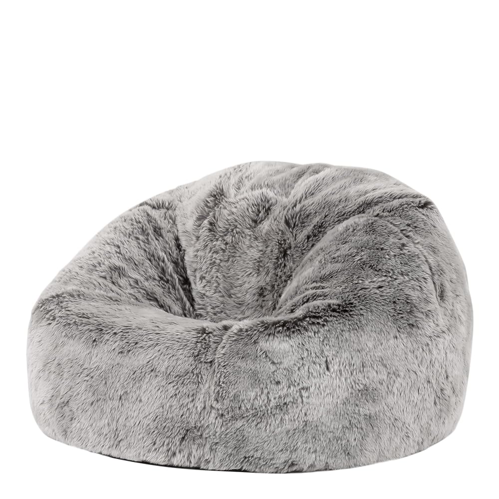 icon Kingston Faux Fur Kids Bean Bag with Filling Included, Grey | Made in the UK, Kids Beanbag, Comfy Chair, Soft Plush Fabric, For Lounge and Bedroom