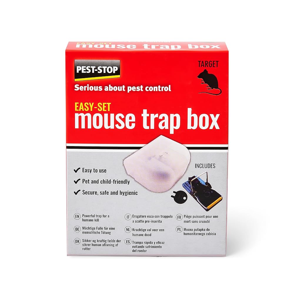 Pest-Stop Easy Set Mouse Trap Box – Reusable Snap Trap in Enclosed Housing, Safe for Homes with Pets & Children