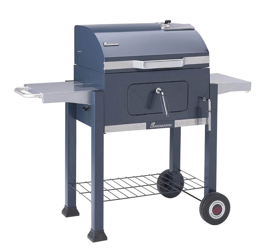 Landmann Charcoal BBQ, Premium Black Enamelled Grill with Cast-Iron Grill & Integrated Thermometer