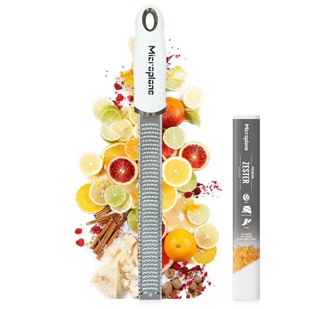 Microplane Premium Classic Zester Grater, Fine Stainless Steel Blade, White