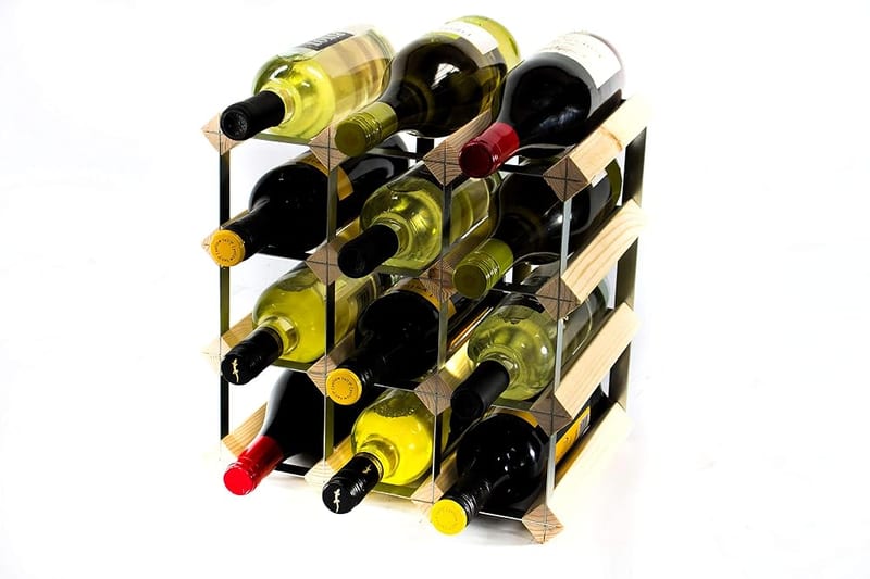 Classic 12 Bottle Wine Rack, Pine Wood & Galvanised Metal, Ready Assembled