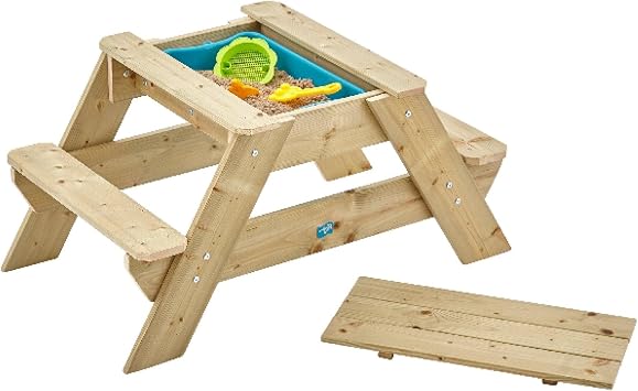 TP Toys Early Fun Wooden Picnic Table Sandpit, Kids Garden Furniture and Outdoor Dining, Wooden Sand & Water Bench, Toddler Sand and Water Table, FSC Certified Wood, Children Activity Table, 2 year +