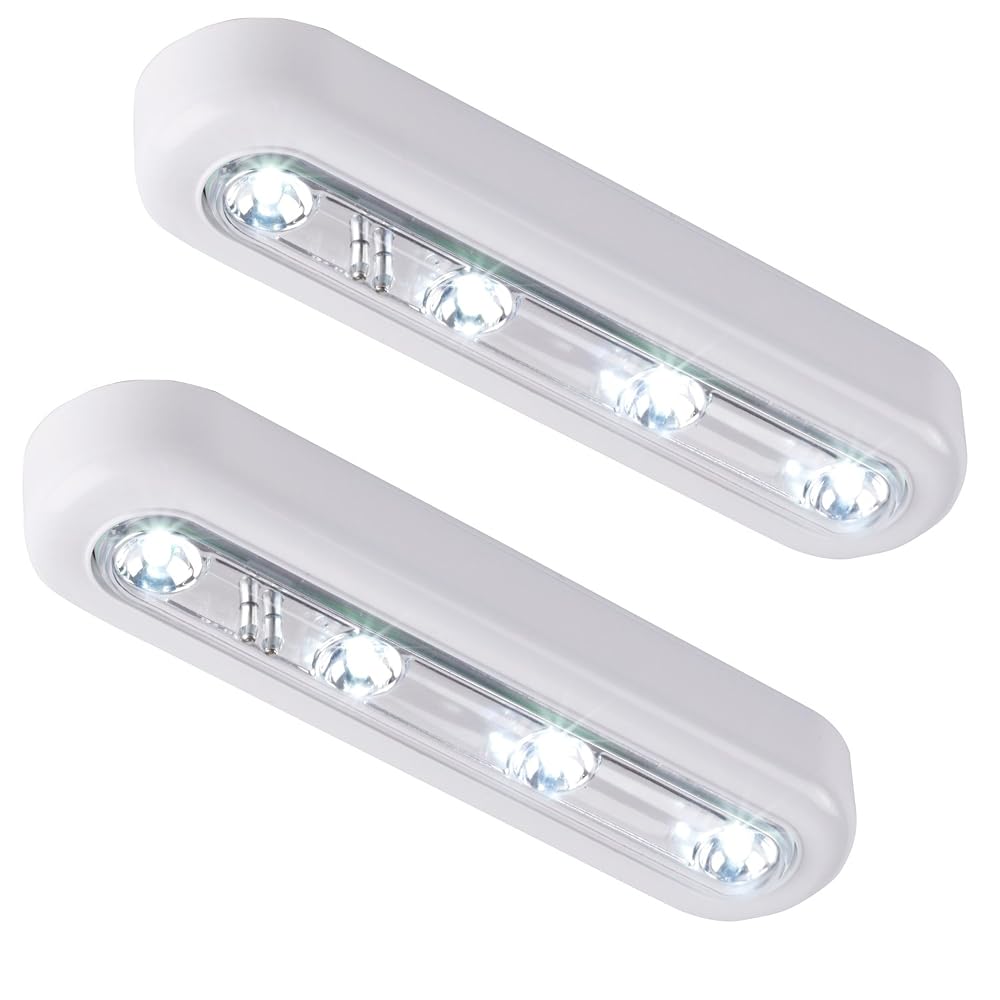 Lights4fun Twin Pack of Cool White LED Touch Operated Battery Cupboard Lights with 3M Pads