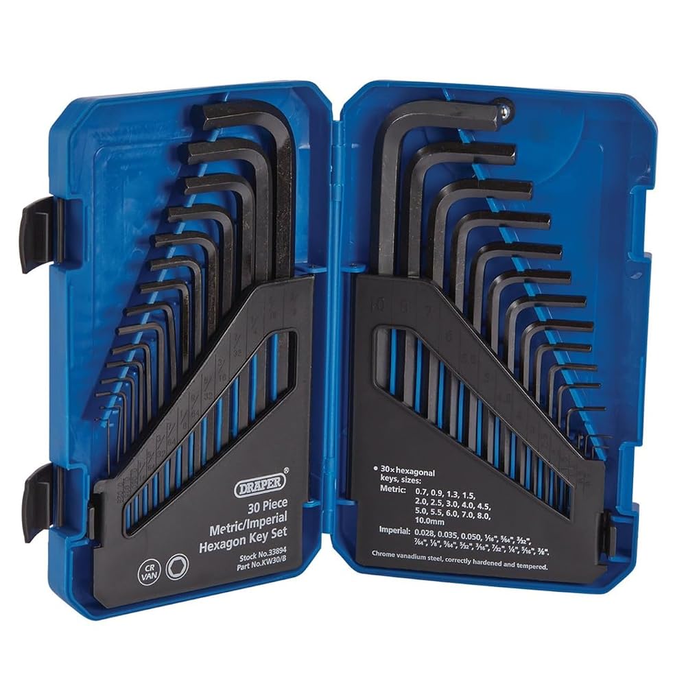 Draper 33894 30 Piece Hexagon Allen Key Set, Metric/Imperial Combined Long Pattern