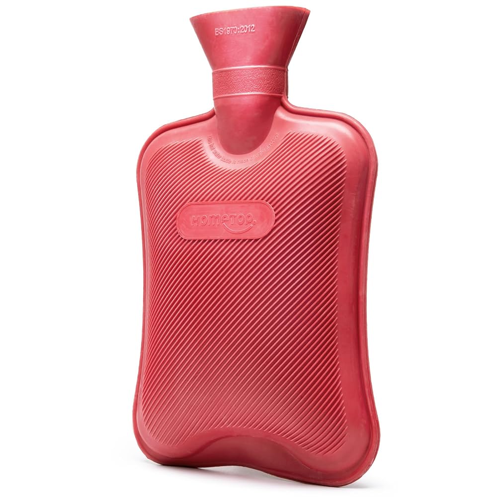 HomeTop Premium Classic Rubber Hot Water Bottle, 2 Litres, Red