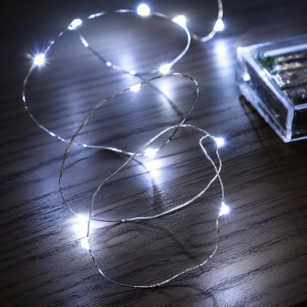 Festive Lights 2m 20 LED Battery Powered Decorative Micro Firefly Fairy String Lights with Silver Wire