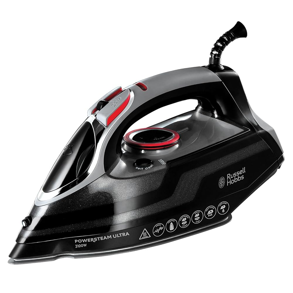 Russell Hobbs Steam Iron [3100W, 210 g/min Extra Steam Boost, 70 g/min Steam] Power Steam (350ml, Ceramic Soleplate, Self-Cleaning & Spray Function, Anti-Limescale) 20630
