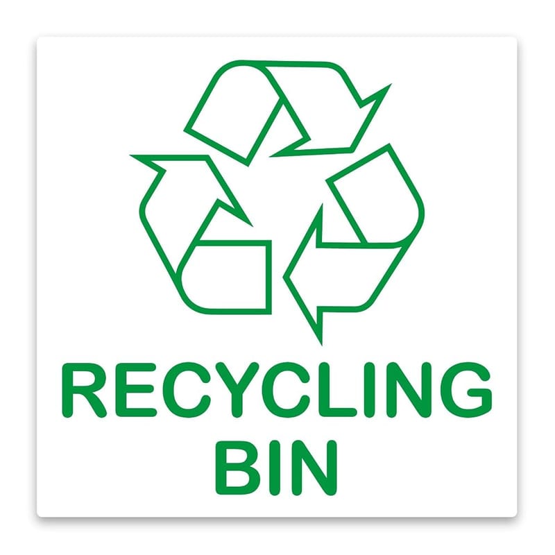 stika.co Pack of 2 Recycling Bin Stickers - 87 x 87mm Self Adhesive Vinyl Labels - Waterproof Waste Separation Signs with Clear Recycling Symbols Indoor Outdoor