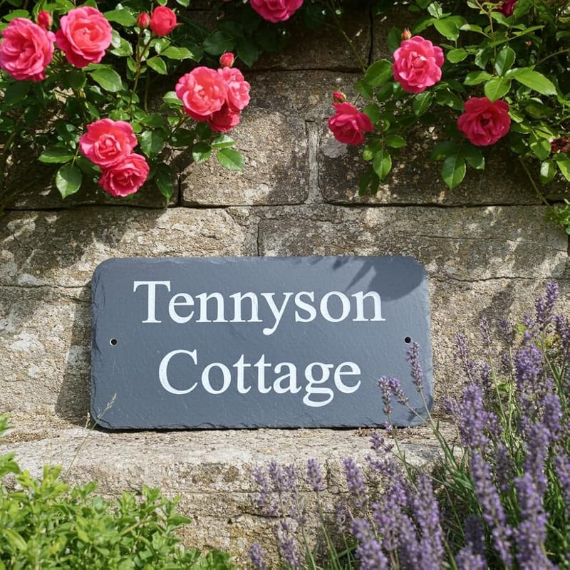 House Sign Personalised Slate Plaque 30cm x 15cm – Custom House Name & Number Sign for Wall, Gate or Hanging