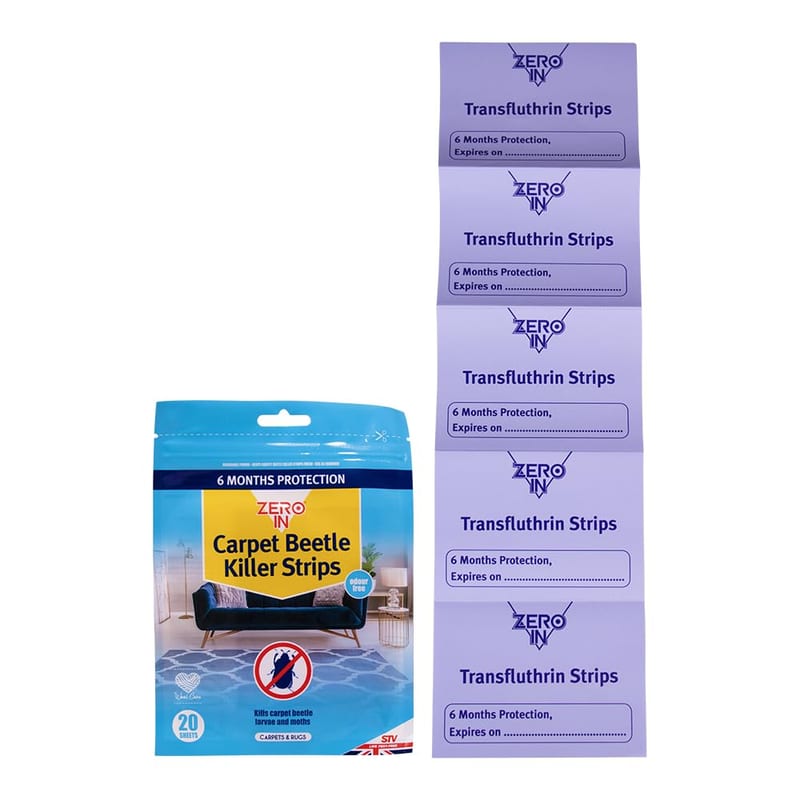 Zero In Carpet Beetle & Moth Killer Strip - 20-Pack, Place in Wardrobes, Cupboards and Drawers to Kill Moths, Eggs and Larvae, Fragranced