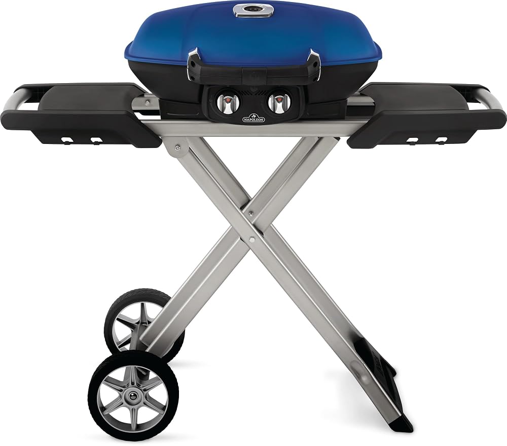 Napoleon TravelQ 285 Portable Propane Gas Grill on Cart, Blue