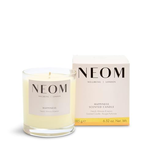 NEOM- Happiness Scented Candle, 1 Wick | Essential Oil Aromatherapy Candle | Neroli, Mimosa & Lemon | Scent to Make You Happy