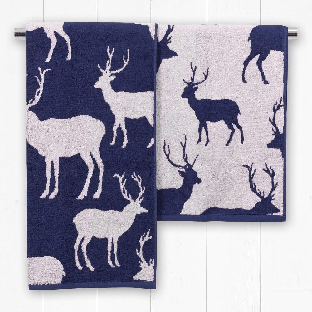 Catherine Lansfield Stag Jacquard Bath Towel, Navy Blue