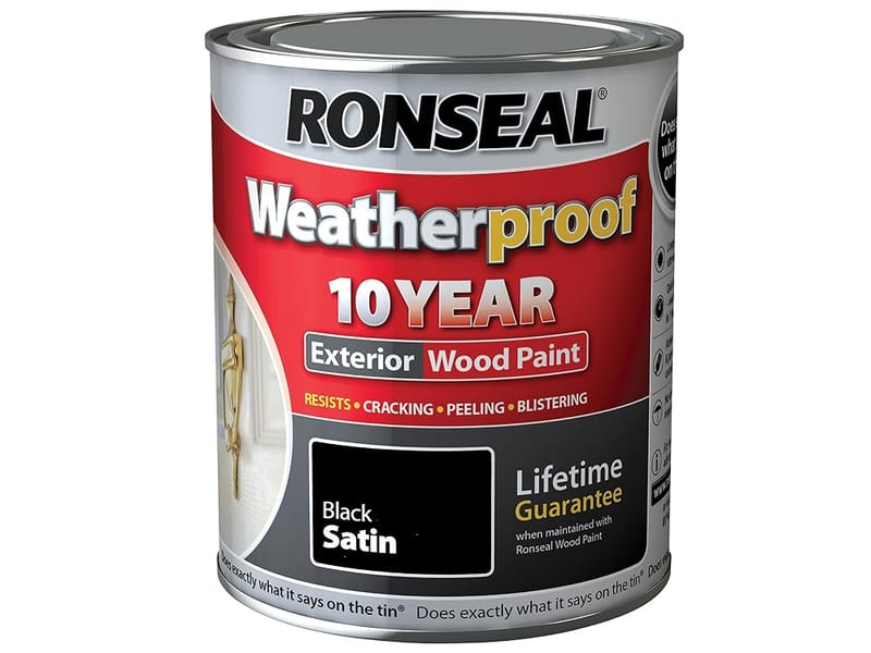 Ronseal RSLWPBLKS750 Weatherproof 10 Year Exterior Wood Paint Black Satin 750ml