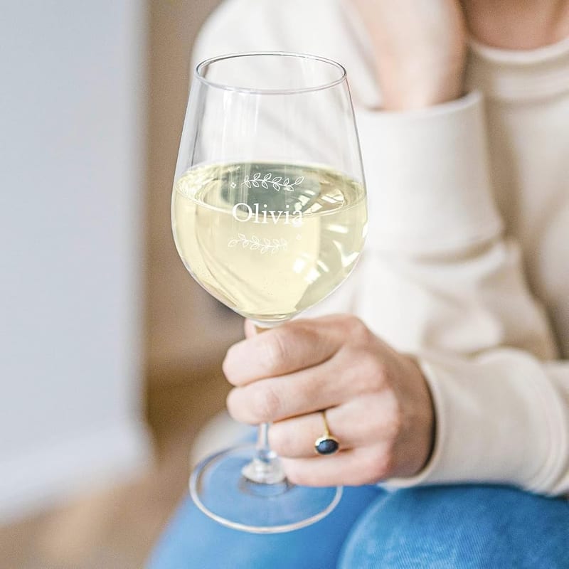 YourSurprise Personalised Engraved White Wine Glass - with Custom Name or Text, Various Designs & Fonts Available - for Birthdays & Anniversaries