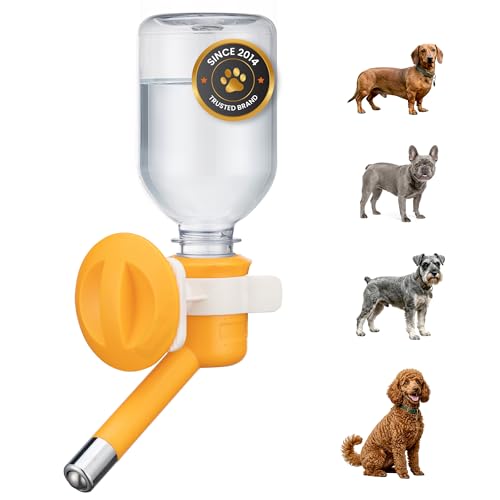 Choco Nose Patented No-Drip Small-Medium Sized Dogs/Cats Water Bottle/Feeder Pet Cages Crates 300ML Mess Free Leak-Proof Nozzle 16mm Orange (C590)