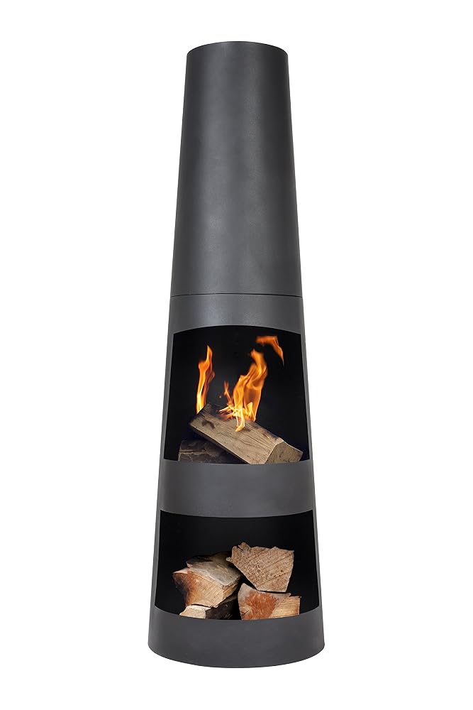 La Hacienda Circo Steel Chiminea, Patio Heater, Log Burner, Easy to Assemble, Black