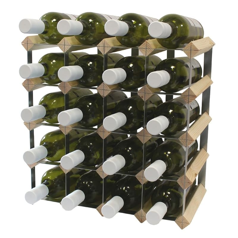 Wineware 20 Bottle Fully Assembled Wooden Wine Rack - Natural Pine & Galvanised Steel - Made in the UK