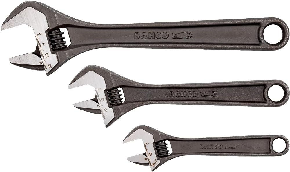 Bahco BHADJUST 3 ADJ3 Set of 3 Adjustable Wrenches (8070/8071/8072), 16 Degree Head Angle