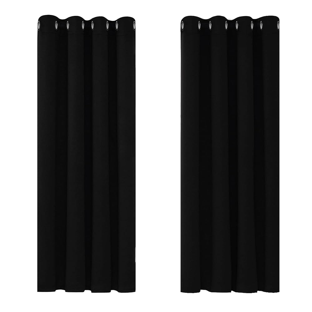 Deconovo Blackout Curtains Bedroom, Super Soft Thermal Insulated Eyelet Curtains, 46x54in, Black, 2 Panels