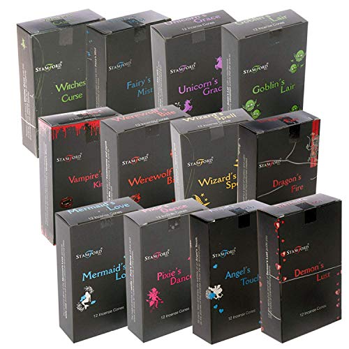 Stamford Black Incense Cones 144 (12 Boxes, 12 Cones) Mixed Sampler Pack (MIXED VARIETY BOX) 37352