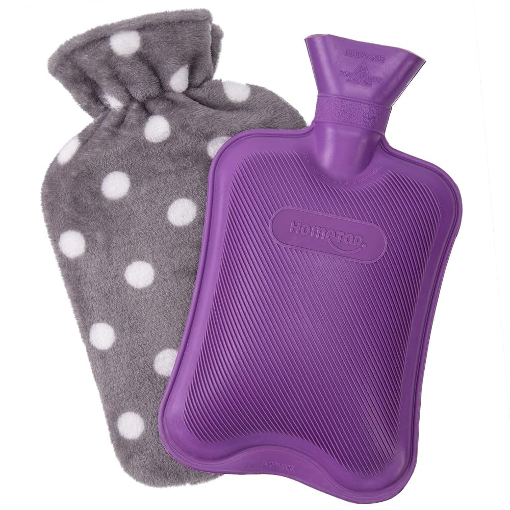 HomeTop Premium Classic Rubber Hot Water Bottle with Soft Fleece Cover, 2 Litres