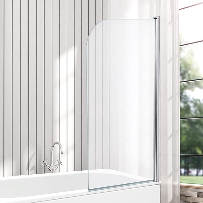 VeeBath Jade Round Bath Screen, Pivot Tempered Glass Panel, 800 x 1400mm, Chrome