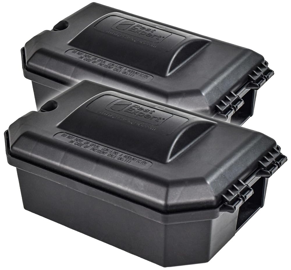 Pest Expert Heavy Duty Rat & Mouse Poison Outdoor Bait Boxes (x2) Large, Secure & Lockable Bait Stations for Rat Poisoning Super Strength Blocks, Grain & Pasta Bait, Industrial Strength, Key Included