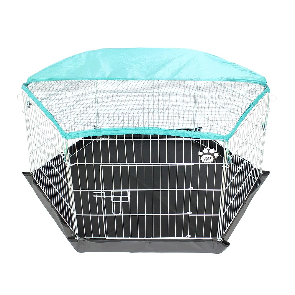 Cozy Pet Rabbit Run Playpen with 6 Panels, Galvanised Steel, 48 x 48 inch with Floor and Sun Shade
