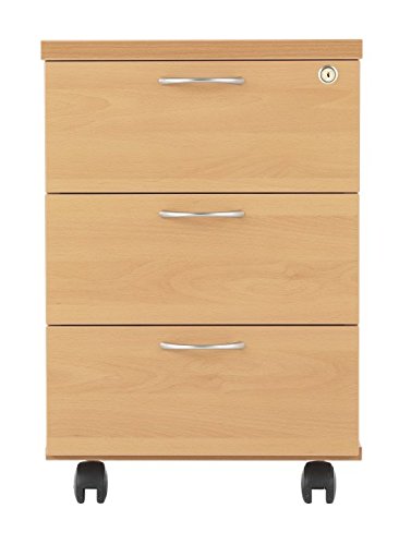 Relax Office 460mm Wooden Filing Cabinet Mobile Pedestal with 3 Drawers, Beech