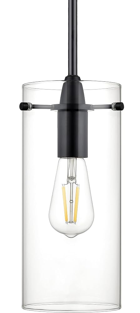 Black Pendant Light for Kitchen Island, Large Clear Glass Shade