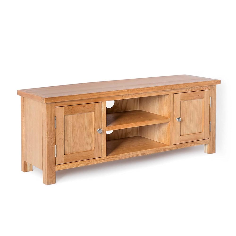 Roseland Furniture London Oak Large TV Unit, 120cm Solid Wood