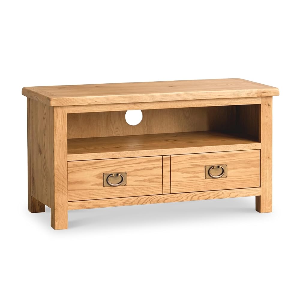 Roseland Furniture Surrey Oak 90cm Small TV Unit, Fully Assembled