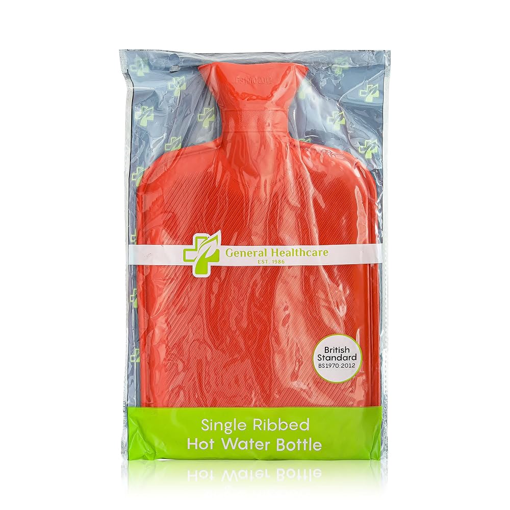 General Healthcare Rubber Hot Water Bottle - Single Ribbed - 2 Litre (British Standard)